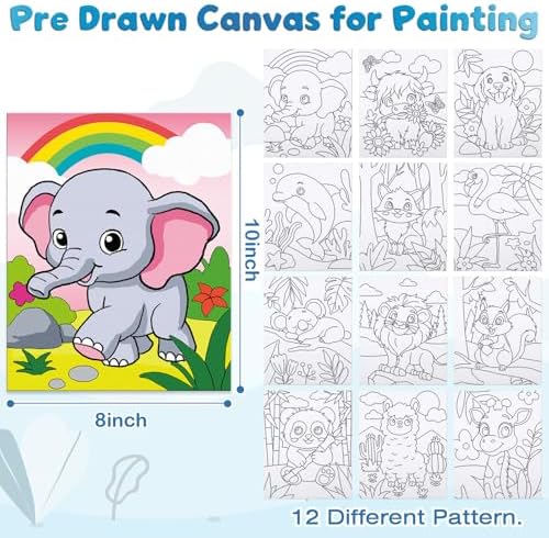 Louise Maelys 12 Packs Animal Pre Drawn Canvas to Paint for Boys Girls