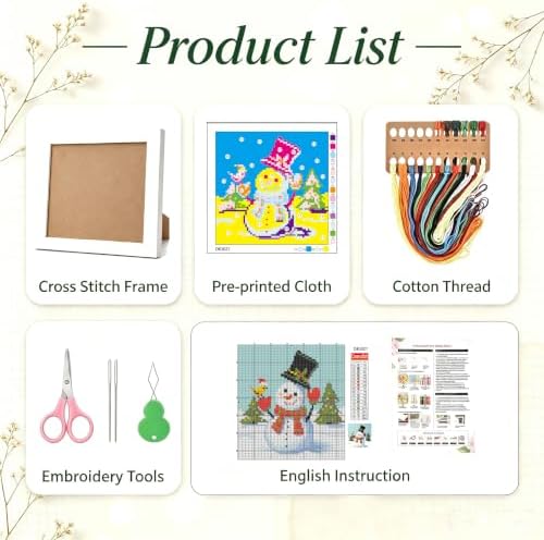 Christmas Snowman Stamped Cross Stitch Kits for Adults Beginners with Frame