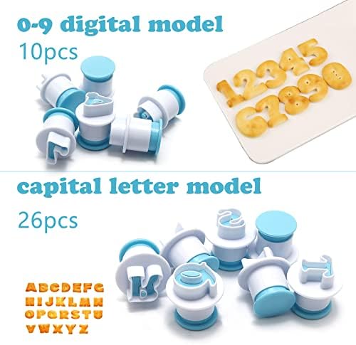 26PCS/Set Cookie Stamp Impress Cookie Cutters Alphabet Letter Cake Biscuit Mold Letter Shape DIY Cookie Biscuit Alphabet Cake Tool Embosser Cutter (Upper Case Shape with Number)