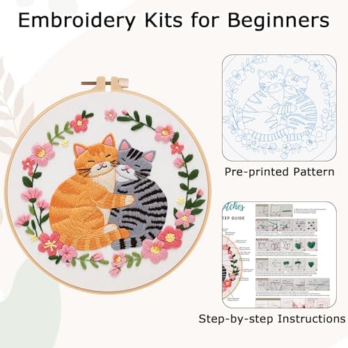 Nuberlic Cat Embroidery Kit for Beginners Adults