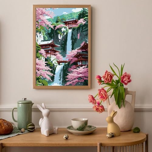 Auremi Flowers Framed Paint by Number for Adults,DIY Landscape Painting by Number Kits on Canvas Acrylic Oil Painting Kits for Adults Paint by Number Kits for Home Decor 20x30cm