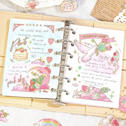 Strawberry Stickers for Journaling,12 Sheets Vintage Pink Berry & Dessert Decorative Stickers, Waterproof Vinyl Stickers for Scrapbook, Planners, Laptop, Water Bottles, DIY Crafts, Kawaii Stickers
