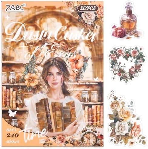 Dust-Locked Time Sticker Scrapbooking Supplies for Junk Journal, 20 Sheets PET Stickers - Vintage Journaling Stickers