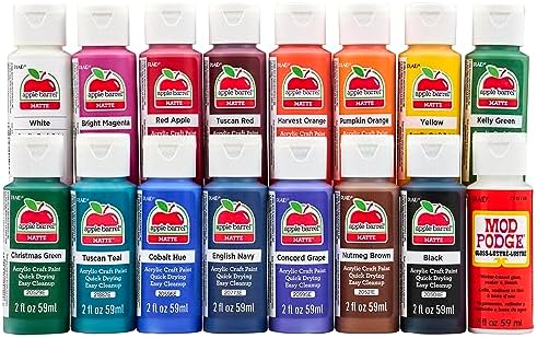 Apple Barrel Fall Colors Kit, 16 Piece Set Includes 15 Acrylic Craft Paints and 1 Mod Podge Gloss, 96426