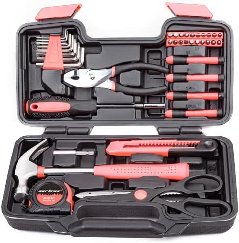 CARTMAN 39-Piece Household Tool Set, pink Hand Kit With Storage Case | Complete assortment for home repairs, DIY projects, furniture setup, crafting, and daily household fixes in toolbox.