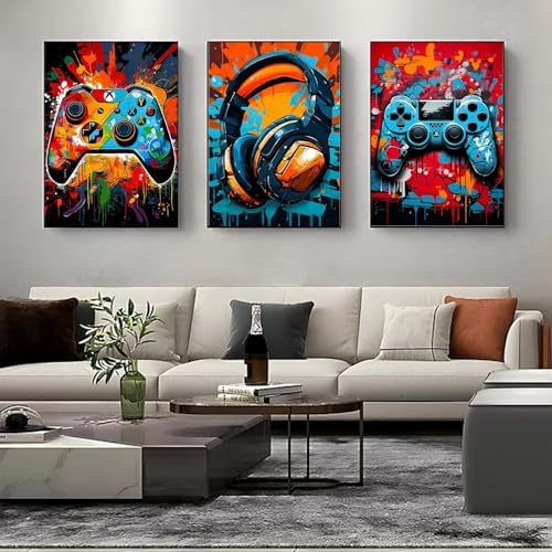 VeGuude Diamond Painting Kits for Adults,DIY Gaming Equipment 3 Pack Diamond Painting Kits for Beginner,5D Full Round Drill Diamond Gem Painting Kits for Home Wall Decor 12x16inch