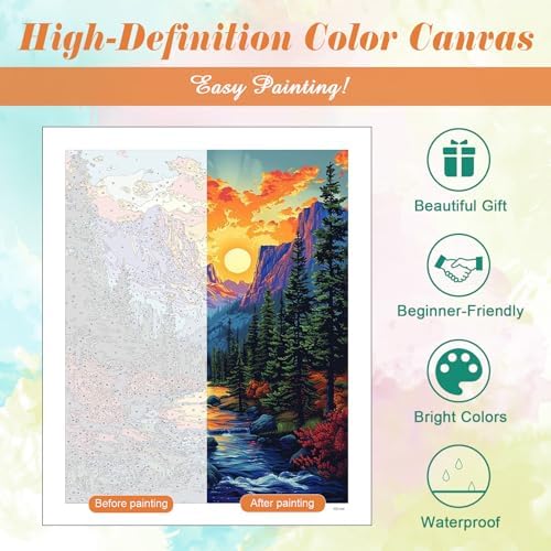 Kalonyth Landscape Paint by Numbers Kit for Adults, 16x20 inch, No Framed