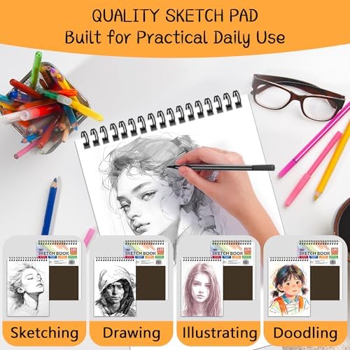 WINNER 9" x 12" Sketch Book 4 Pack, 400 Sheets Spiral Bound Art Sketchbook, 68lb/100gsm White Acid Free Drawing Pad, Sketching Drawing Writing Sketch Pad for Kids, Adults & Artists, Art Supplies