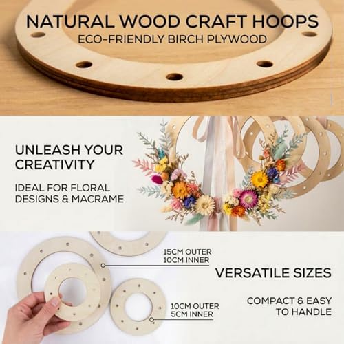 RAINFLOW 15 PCS Wood Wreath Form Rings - Unfinished Round Wooden Hoops | Mixed 15cm 10cm Wreath Base Blanks for DIY Floral Crafts, Christmas Easter Door Decor, Wall Hanging and Gift Projects