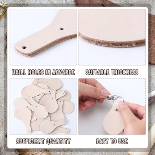 Landical 20 Pcs Leather Keychain Blank Kit with Swivel Hooks,Round
