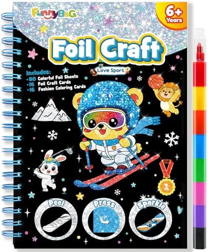 FUNNYB&G Foil Art Craft Kit for Kids, Sparkly Birthday Gift Toy for Kids | No Mess, Kids Ages 4-10 Create Sparkling Artwork, A Creative Gift for Birthdays, Holidays, Travel Activities,Screen-Free Fun