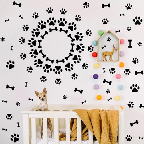 AOWDIAO 174 Pcs Dog Paw Decals - Peel and Stick Vinyl Wall Stickers for Dog's Room, Playroom & Party Decor
