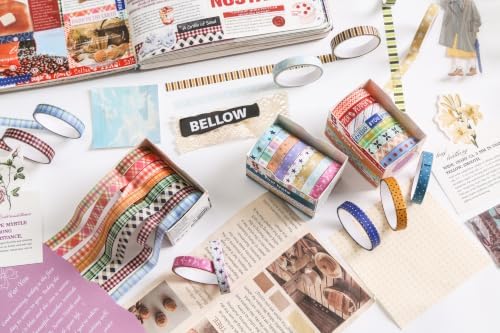 YUBBAEX 8 Rolls Basic Washi Tape Set Cute Pattern Masking Decorative Tapes for Arts, DIY Crafts, Journals, Planners, Scrapbooking, Wrapping (Red Blue)