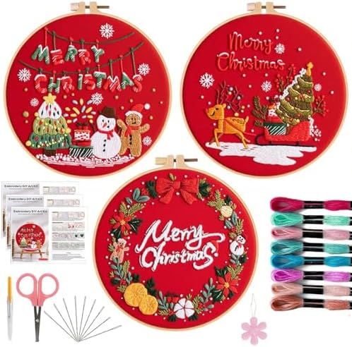 Offizon 3 Sets Embroidery Kit for Beginners Adult DIY Cross Stitches