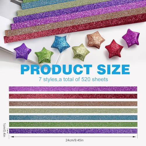 FoDau770 Glitter Star Paper Strips - 520 Sheet, 7 Colors