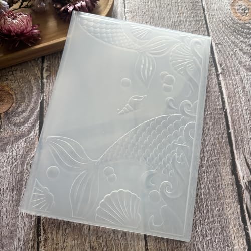 Mermaid Tail Seashell Bubble 3D Embossing Folder, Nautical Ocean Textured Plastic Stencil for DIY Scrapbooking Card Making Paper Crafts