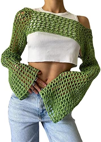 KEOMUD Women Crochet Tops Y2K Hollow Knit Bolero Shrug