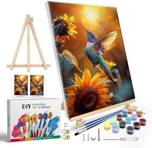 JOOZ Paint by Numbers Kit for Adults with Frame, Hummingbird Paint by Number with Easel, DIY Hummingbird Oil Painting by Numbers, Adult Paint by Number Kits Framed Canvas for Wall Decor 8x12 Inch