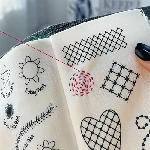 Nichalous Embroidery Stitch Book Kits, Portable All Scenario Embroidery Stitch Book with Fabric Pages, Perfect for Beginners and Craft Lovers, Unique Handmade Gift (A)