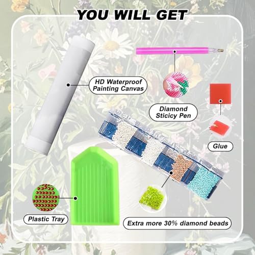 AIBOERL Diamond Art Kits for Adults,Flowers Diamond Painting Wall Decor | Round Drill Vintage Flower Diamond Painting for Beginners DIY Rhinestone 5D Diamond dots(Gemstone Craft)Wall Art Gift 12x16IN