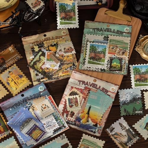 160 Pcs Aesthetic World Travel Stamp Stickers with Silver Foil