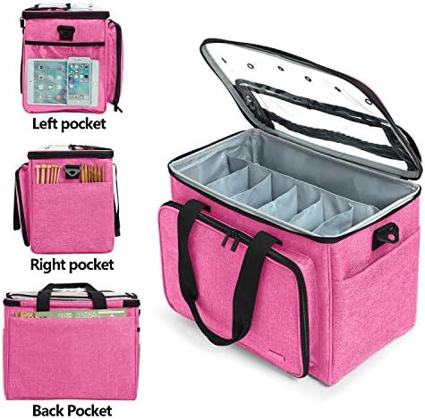 Teamoy Knitting Bag, Yarn Storage Organizer Crochet Bag Tote, Pink