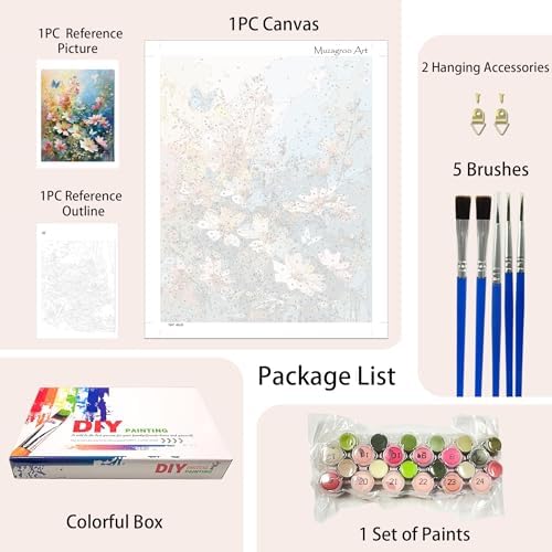 Muzagroo Paint by Numbers Oil Painting Kits for Adults DIY Flowers Oil Painting for Beginners Hand Crafts Kits with Brushes and Acrylic Paints 16x20 inches (Flowers)