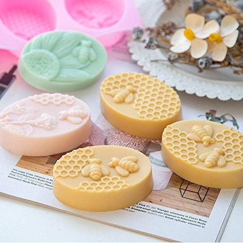 3Pcs/Set Honey Bee Silicone Soap Molds, 3D Bee Honeycomb Chocolate Candy Molds Silicone Oval Molds Beehive Cake Baking Pan Homemade Craft Beeswax Bath Bomb Lotion Bars Mold