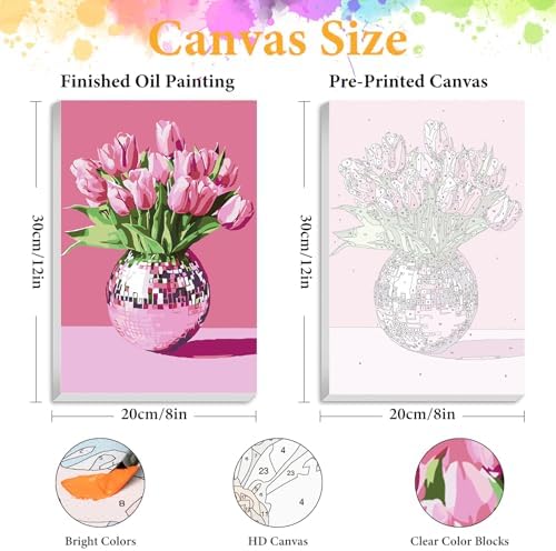 Framed Paint by Numbers Kit for Adults, Disco Ball & Flower Decor 8x12 Inch