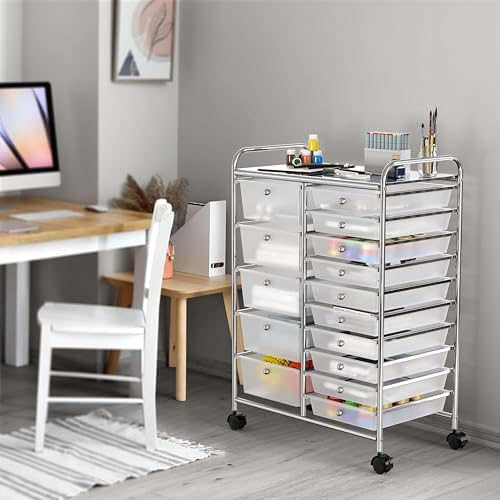 Simple Houseware 15 Drawers Rolling Utility Cart Art Craft Storage, Chrome