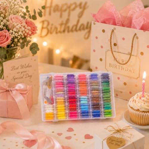 Peirich Embroidery Floss Cross Stitch Supplies, Friendship Bracelets String Kit Embroidery Floss Kit Cross Stitch Kits with Organizer Sewing Boxes Cross Stitch Tools - Gift for Christmas Birthday