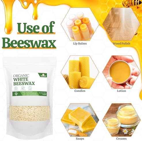 YASNAY White Beeswax Pellets 2LB, Organic Beeswax, Natural Triple Filtered