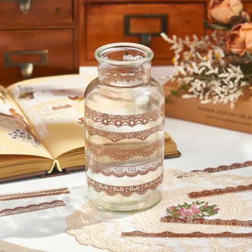 200 Pcs Vintage Brown & White Lace Border Stickers for Scrapbook