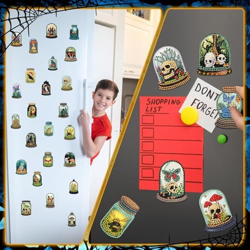 Motipuns 30 Pcs Halloween Diamond Painting Magnets Kits Gothic Diamond Art