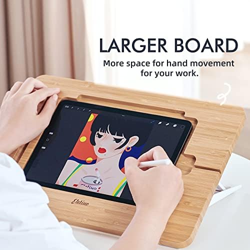 ELETIUO Adjustable Tablet Stand with Pencil&Charger Cable Slot,Bamboo Wooden Stand with Multiple Angles,Organizer Desktop Holder for Drawing,Compatible with ipads(Support to 9.7-11" Devices)