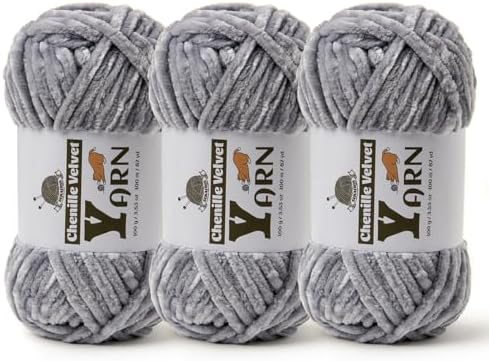 Chenille Crochet Light Gray Yarn 3 Pack