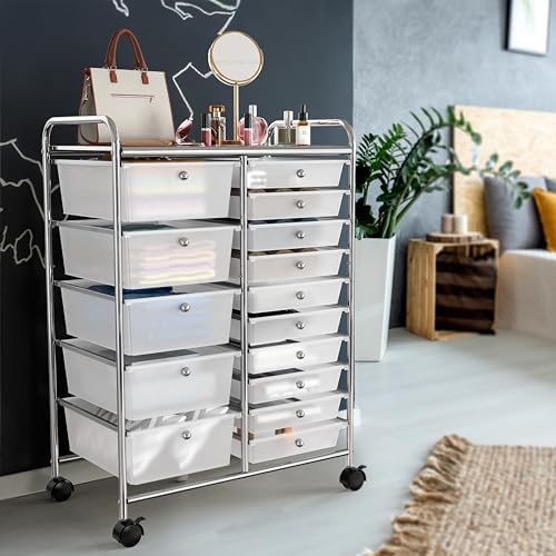 Simple Houseware 15 Drawers Rolling Utility Cart Art Craft Storage, Chrome