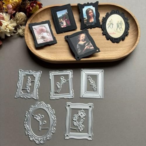 Scrapbooking Die-Cuts, Layer Frame Net Set Metal Cutting Dies for Card Making, Paper Craft Template, Background Embossing Stencils, DIY Album Décor (Photo Frame Set-11x10cm)