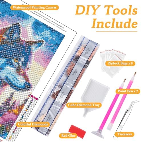 Okarina Diamond Art Kits for Adults & Beginners, Wolf Diamond Painting Kit