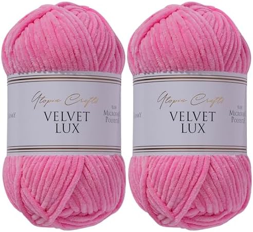 Velvet Lux Chenille Yarn for Crocheting and Knitting, 2 Pack Bulk Chunky Yarn, Super Soft Velvet Yarn for Amigurumi, Baby Blankets & Home Decor — 100g/120yds per Skein (Tulip Pink)