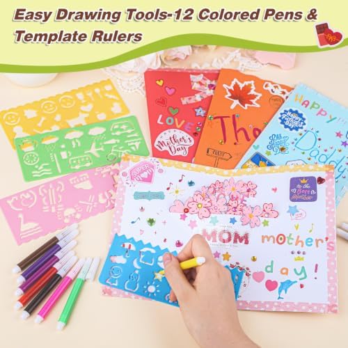 Ohanniewa 30 Pack Card Making Kit – Blank Greeting Cards & Envelopes, Stamp Set, 12 Colored Pens, Stencil Cards, Festival Stickers – DIY Craft Set for Birthdays, Christmas, Thank You & All Occasions
