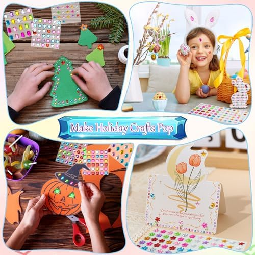 JAMIEWIN 1180pcs Gem Stickers, Self Adhesive Rhinestone Jewel Crafts