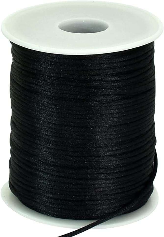 TONIFUL Nylon String Satin Cord for Necklace Bracelet Beading 2mm Black | 110yd Non elastic durable non fading, for Jewelry Making Thread Rattail Macrame Trim Kumihimo Chinese Knot Craft Tags Hanging
