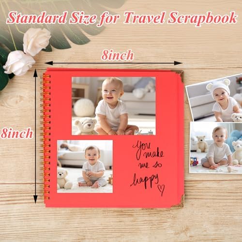 Joyberg Scrapbook 80 Pages, Scrapbooking Supplies 8 x 8 In, Scrapbook Album Suitable for Album Memory Book Wedding, Anniversary Family, DIY Craft Projects (Red)