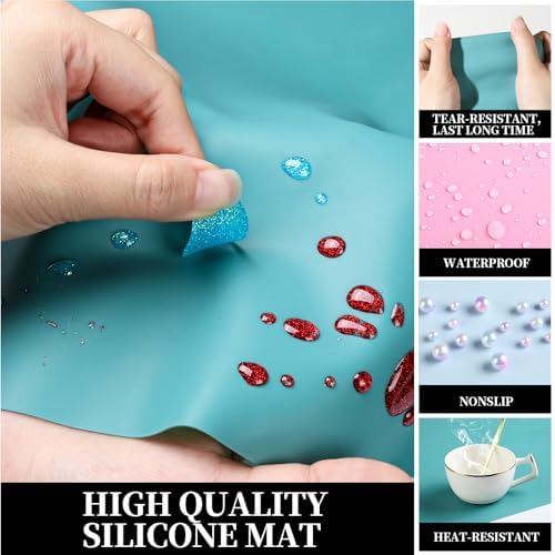 LEOBRO Silicone Mat for Crafts, 3 PCS 23.4” x 15.6” Large Silicone Mats, Craft Mats for Resin Molds, Clay, Dough, Jewelry Making, Sculpture Casting, Pastel Pink & Dark Green & Pastel Blue