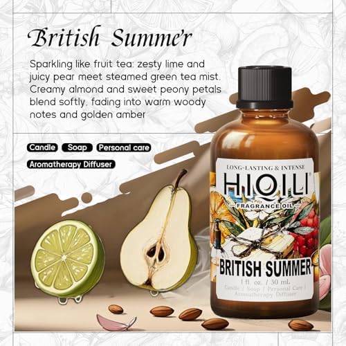 HIQILI British Summer Fragrance Oil for Diffuser,Candle&Bath Soap Craft