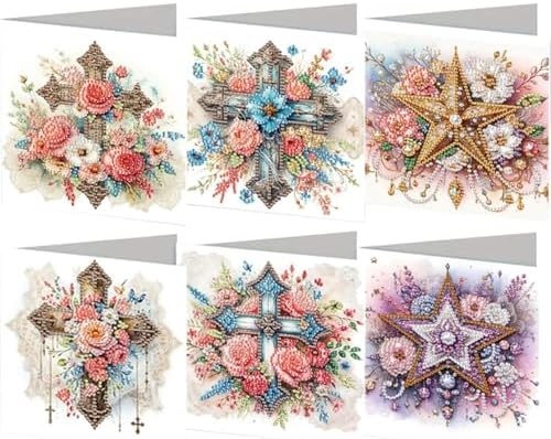 Diamond Art Cards with Envelopes–6PCS DIY Diamond Painting Greeting Cards Kit | Card Making Kit with Bling for Adults & Beginners | Birthday,Holiday & Thank You Cards (Belief)