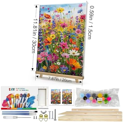 HeeBenor Framed Paint by Numbers Kit for Adults, Flowers Paint by Number with Easel, DIY Floral Acrylic Oil Painting Kit, Adult Paint by Number Kits Framed Canvas for Home Decor 8x12 Inch