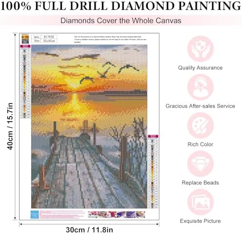 Yezavesu Sunset Diamond Art Kits for Adults, Landscape Diamond Painting Kit for Beginners, 5D DIY Round Full Drill Painting with Gem Art Craft Kits for Home Wall Decor 12x16 Inch