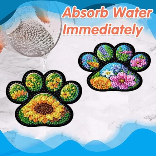 ijbnhd 8 Pcs Diamond Art Coasters Kits Dog Paw 4x4 inch (Cork Wooden Pad)